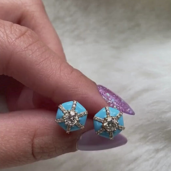 Yellow gold-Diamond with Turquoise Enamel