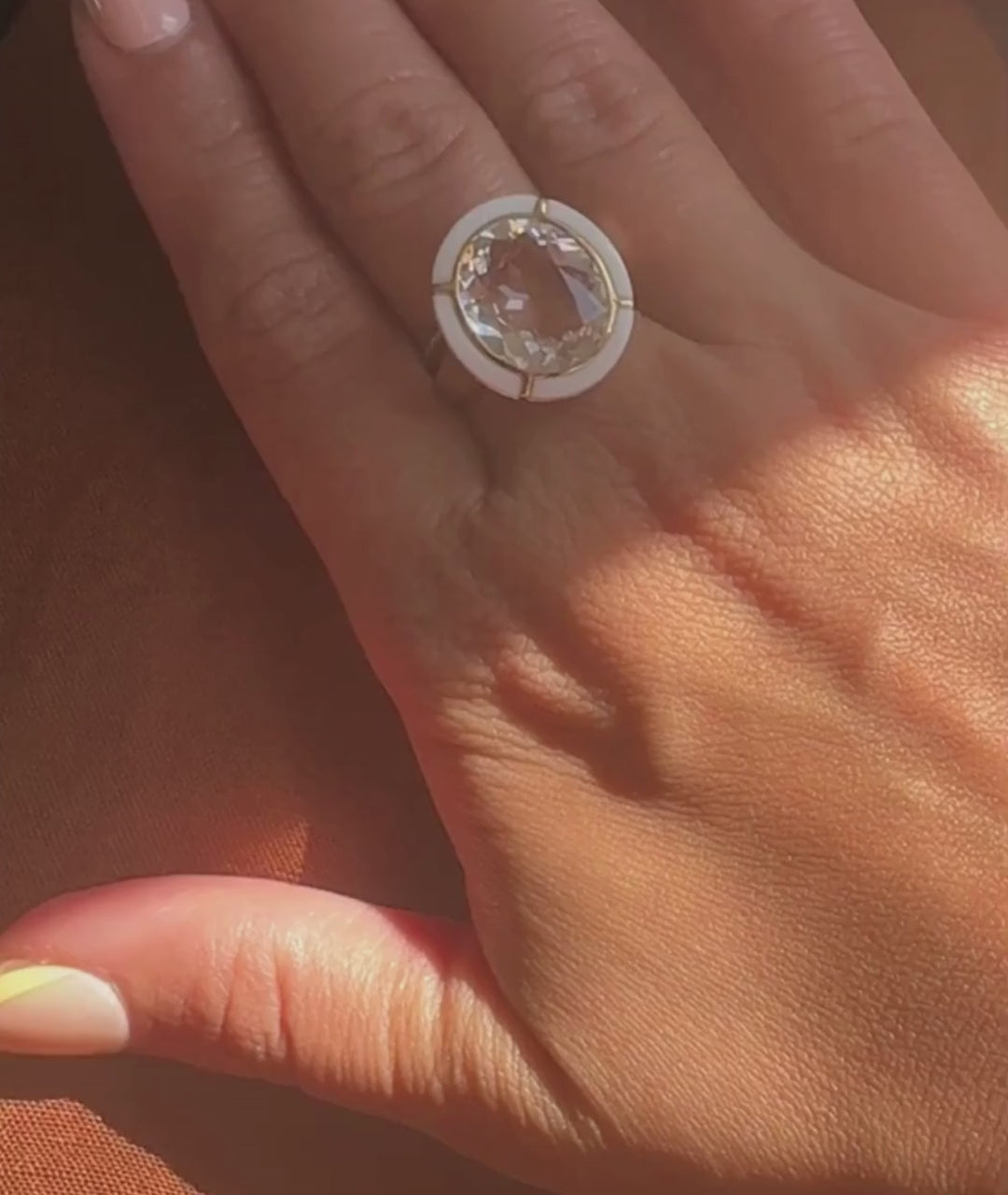 Yellow gold-Rock Crystal with White Agate