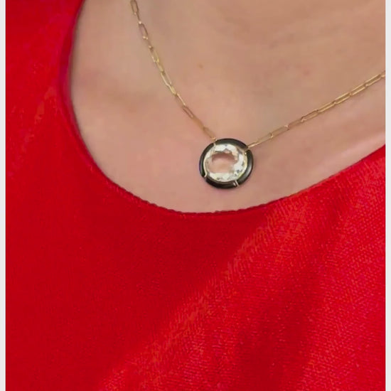 Yellow gold-Rock Crystal with Onyx
