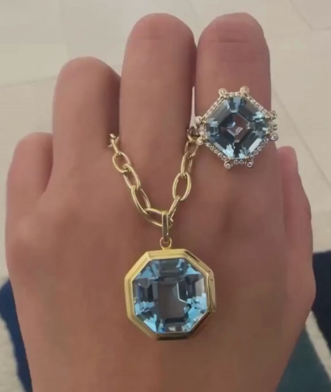 Yellow gold-Blue Topaz