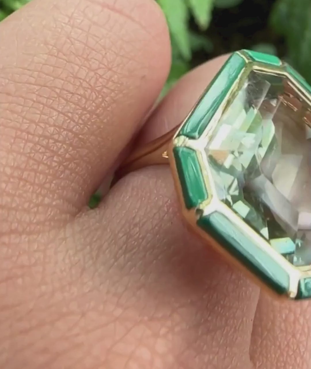 Yellow gold-Prasiolite with Malachite