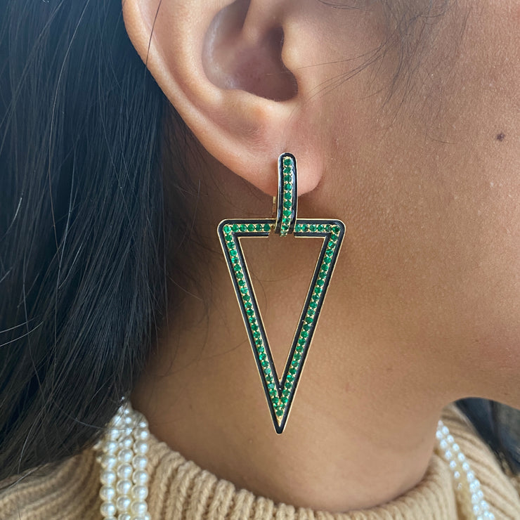 Black enamel Earrings with Emeralds