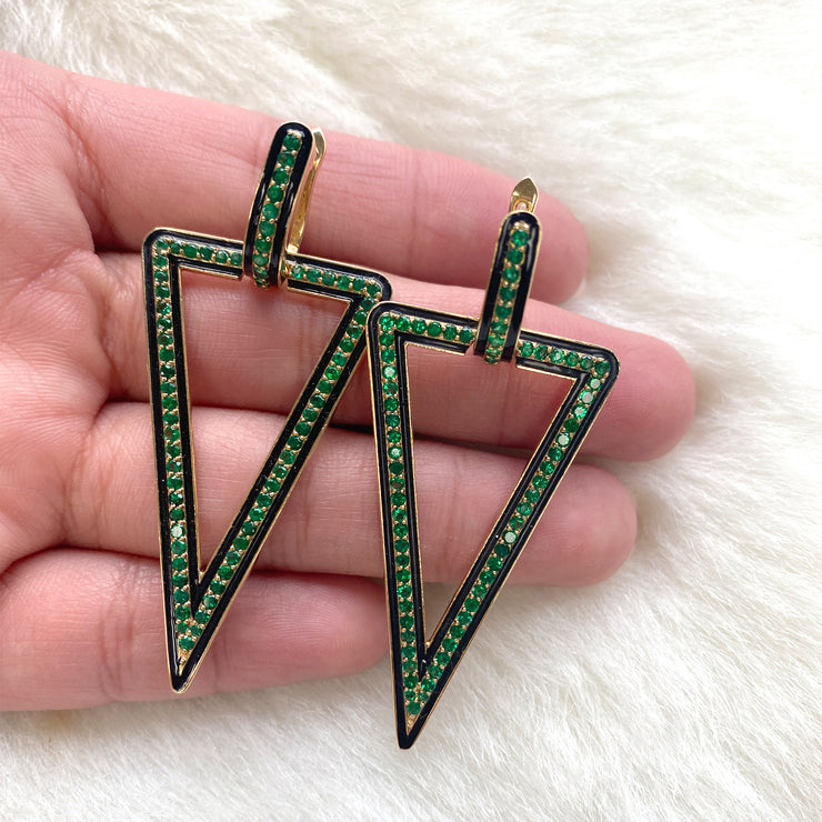 Black enamel Earrings with Emeralds