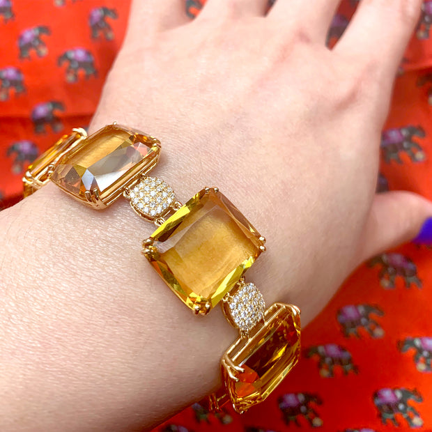 Citrine Faceted Flat Cushion Bracelet with Diamonds