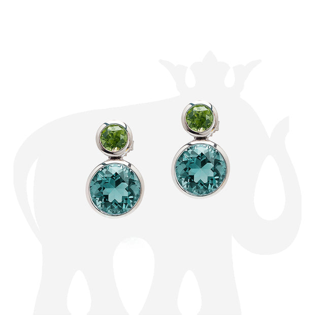 Blue Topaz and Peridot Faceted Round Bezel set Earrings