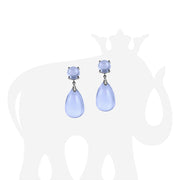Drop Cabochon Blue Chalcedony Earrings with Diamonds