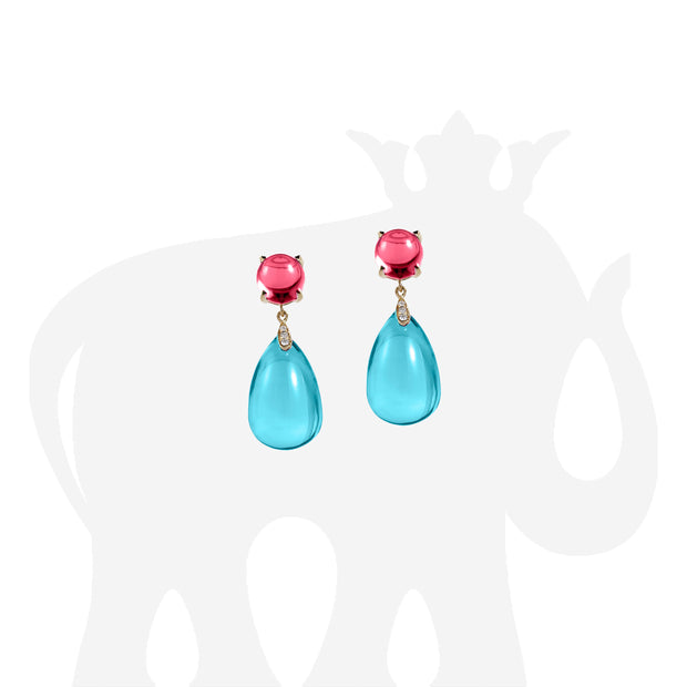Blue Topaz Drops & Garnet Cabs with Diamonds earrings