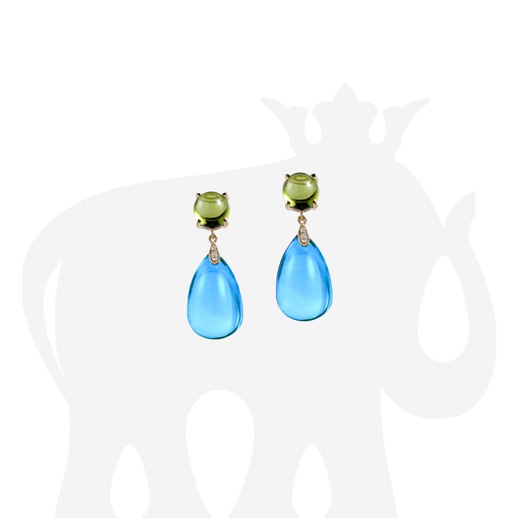 Blue Topaz & Peridot Cabochon & Drop Earrings with Diamonds