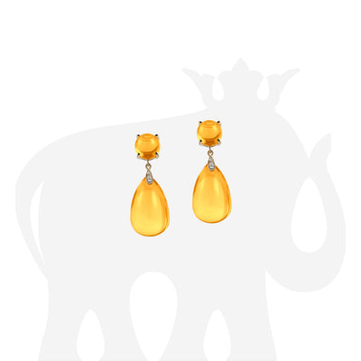 Citrine Drop Cabochon Earrings with Diamonds