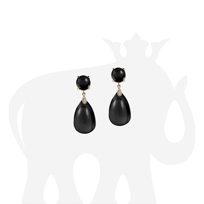 Onyx Cabochon Drop Earrings with Diamonds
