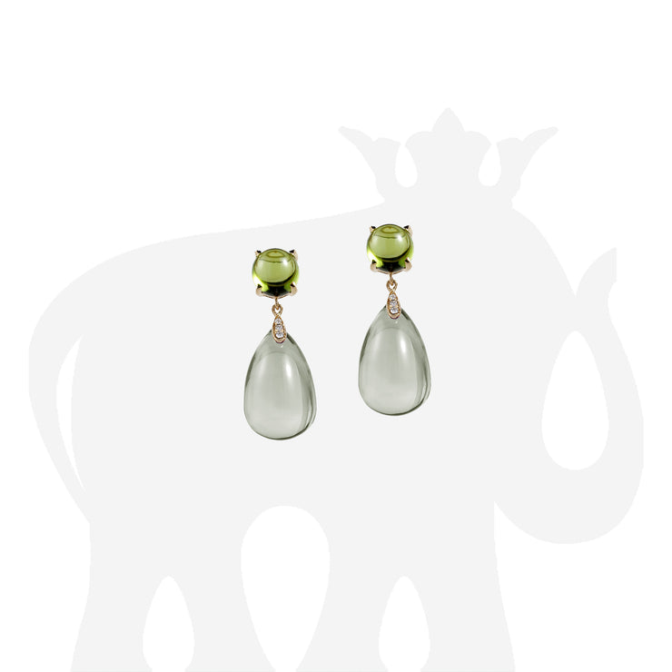 Prasiolite & Peridot Cabochon Drop Earrings with Diamonds