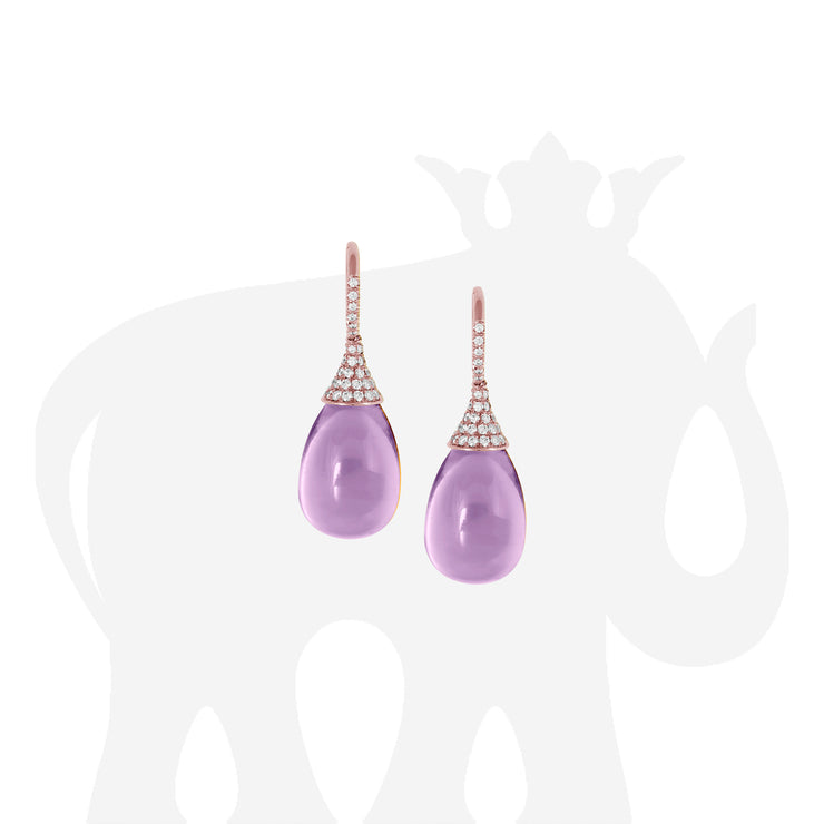 Lavender Amethyst Drop Earrings with Diamond Caps