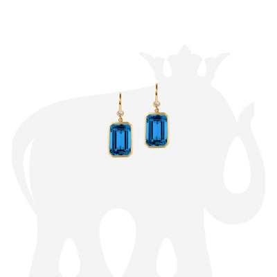 London Blue Topaz Emerald Cut Earrings with Diamond