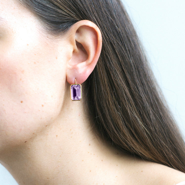 Lavender Amethyst Emerald Cut Earrings on Wire