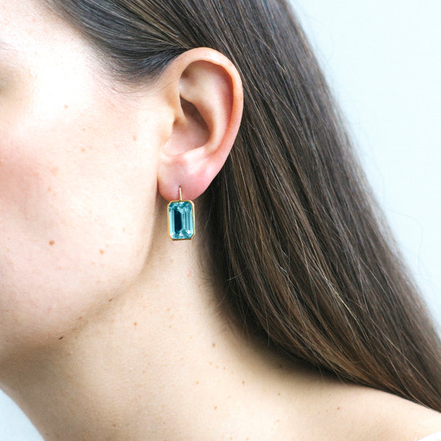 Blue Topaz Emerald Cut Earrings on Wire