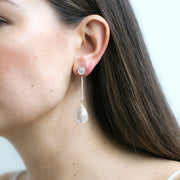 Moon Quartz Long Drop Earrings with Diamonds