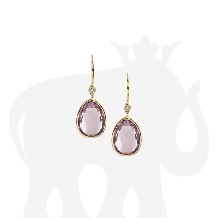 Lavender Amethyst Pear Shape Earrings with Diamonds on Wire