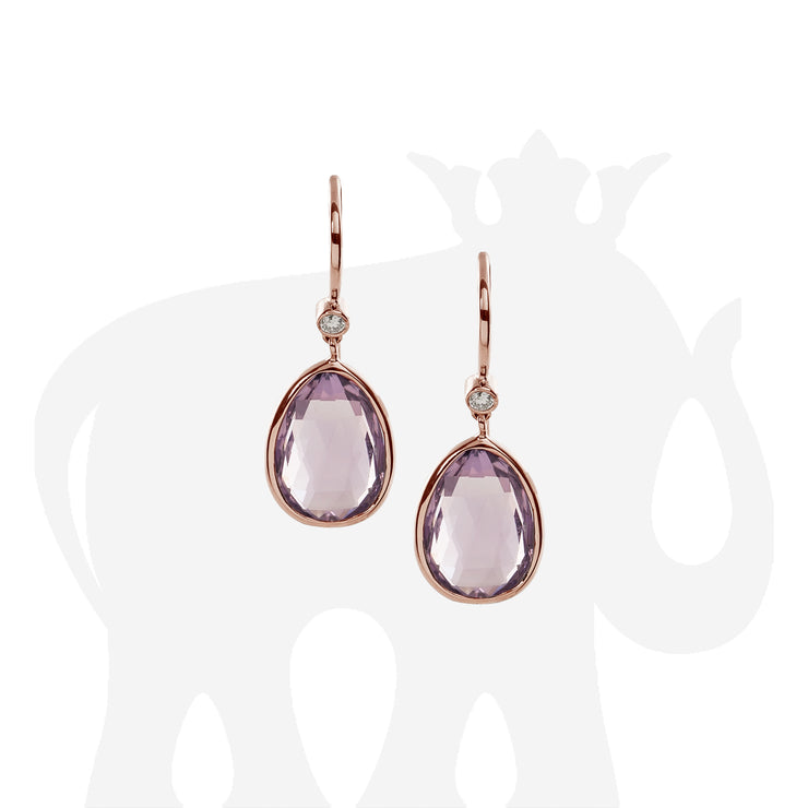 Lavender Amethyst Pear Shape Earrings with Diamonds on Wire