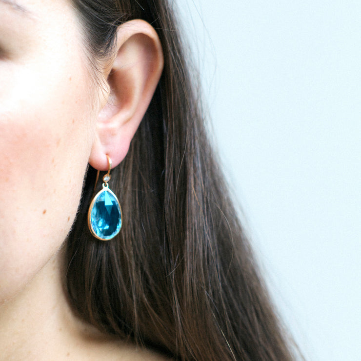 Blue Topaz Pear Shape Earrings with Diamonds on Wire