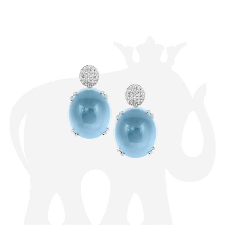 Blue Topaz Oval Cabochon with Diamonds Motif Earrings