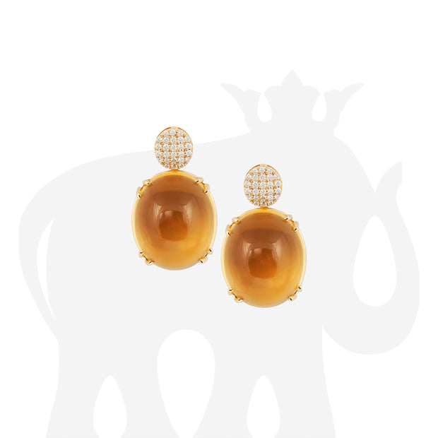 Citrine Oval Cabochon with Diamonds Motif Earrings