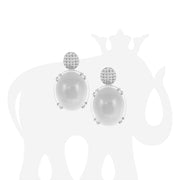 Moon Quartz Oval Cabochon with Diamonds Motif Earrings