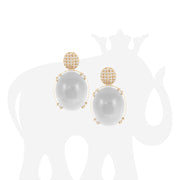 Moon Quartz Oval Cabochon with Diamonds Motif Earrings