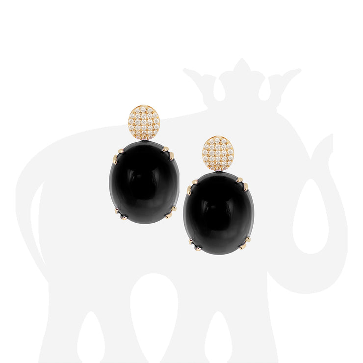 Onyx Cabochon Earrings with Diamonds Motif