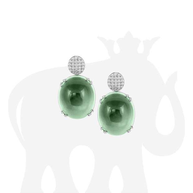 Prasiolite Oval Cabochon with Diamonds Motif Earrings