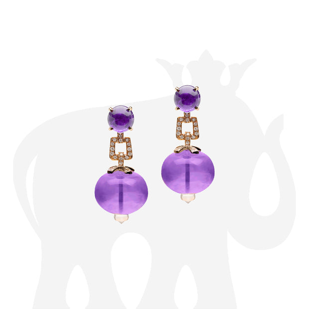 Amethyst Bead And Cabochon Earrings with Diamonds