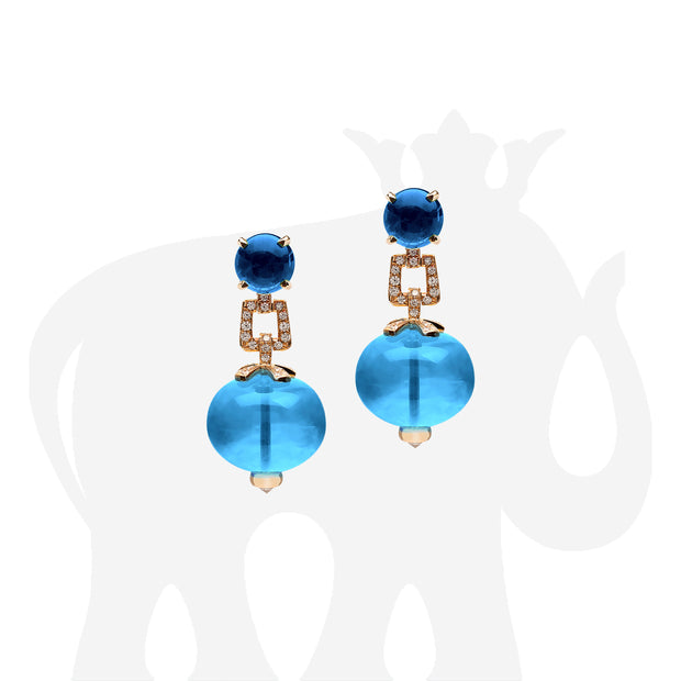 Blue Topaz Bead and London Blue Topaz Cabochon with Diamonds Earrings