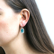 Blue Topaz Emerald Cut Earrings with Diamond Trim
