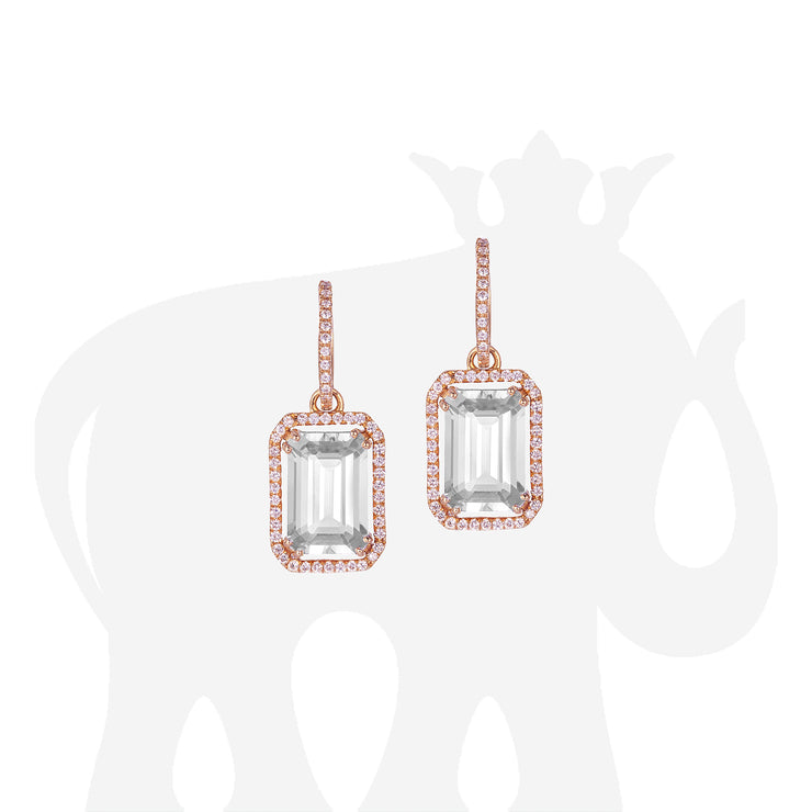 Rock Crystal Emerald Cut Earrings with Diamond Trim