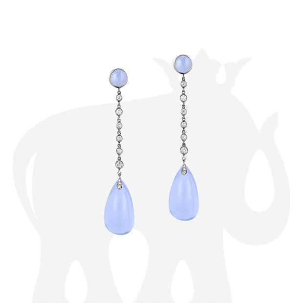 Blue Chalcedony Drop Earrings with Diamonds