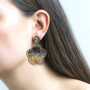 Carved Abalone & Champagne Diamond Earrings