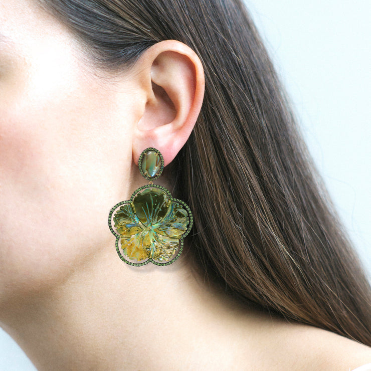 Carved Abalone & Tsavorite Earrings