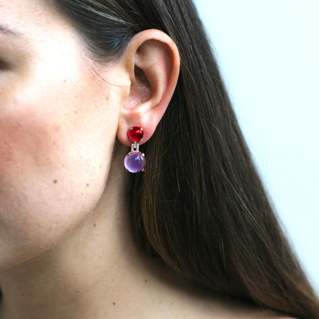 Amethyst and Garnet Cabochon Earrings with Diamonds