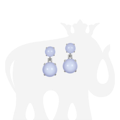 Blue Chalcedony Cabochon Earrings with Diamonds