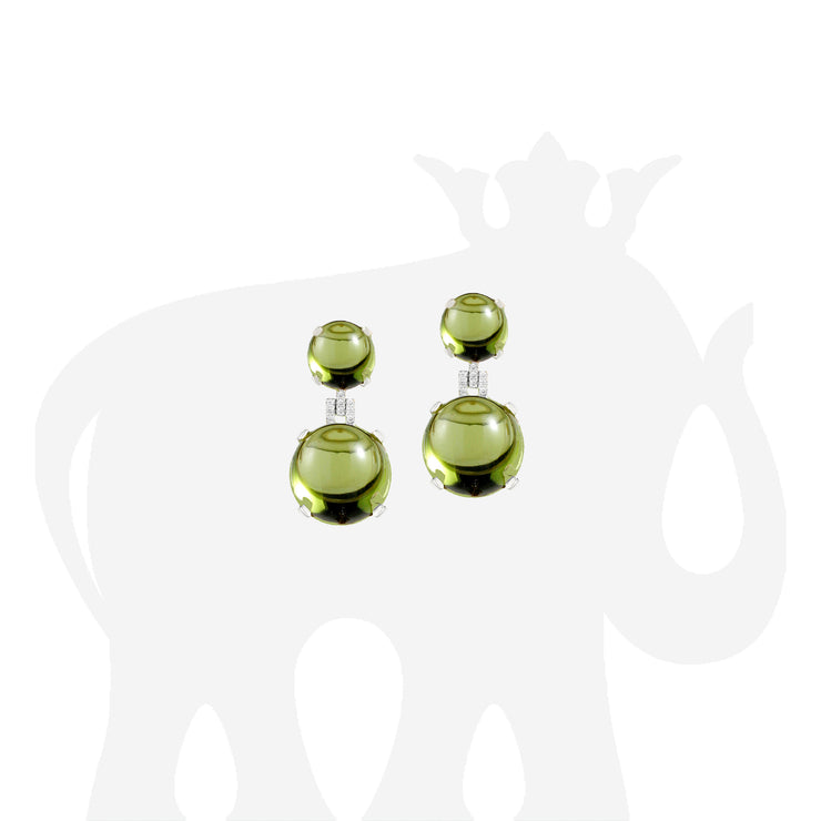 Peridot Cabochon Earrings with Diamonds