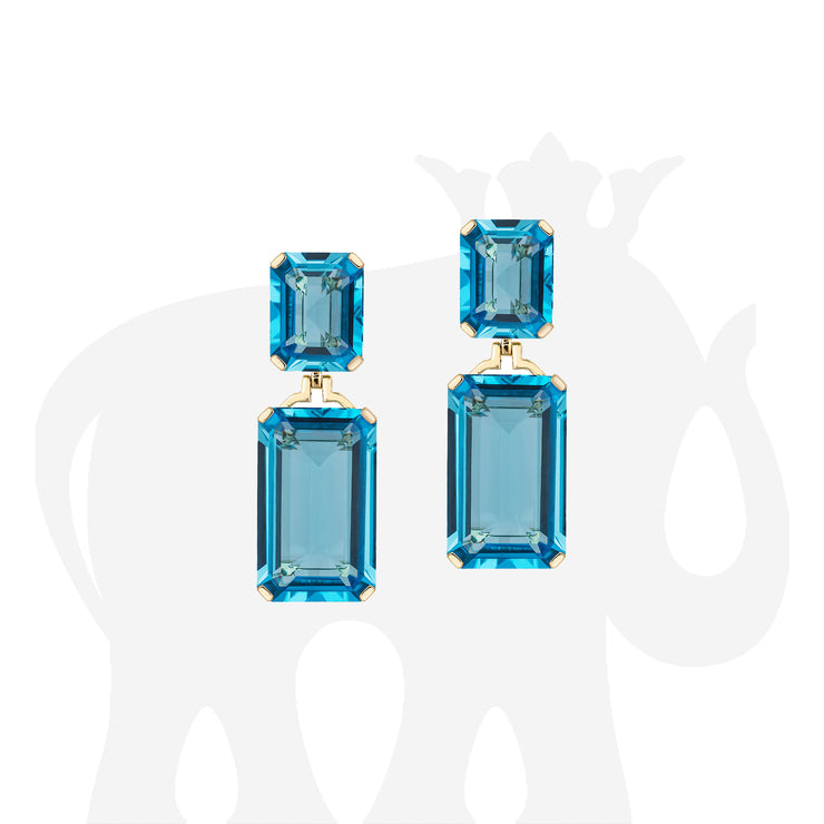 Blue Topaz Double Emerald Cut Earrings