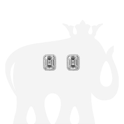 Emerald Cut Rock Crystal Studs with Diamonds