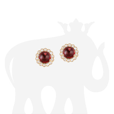 Garnet Cabochon Earrings with Rose Cut Diamonds