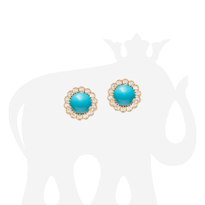 Sleeping Beauty Turquoise Cabochon Studs with Rose Cut Diamonds