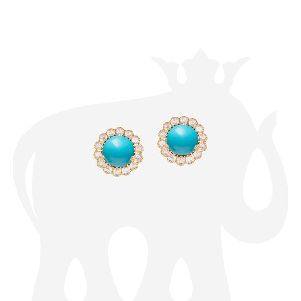 Sleeping Beauty Turquoise Cabochon Studs with Rose Cut Diamonds