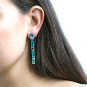 Blue Topaz Emerald Cut Long Earrings With Diamonds