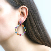 Multi Color Oval Hoop Earrings with Diamonds