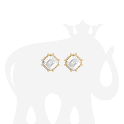 Moon Quartz & Diamond Octagon Studs