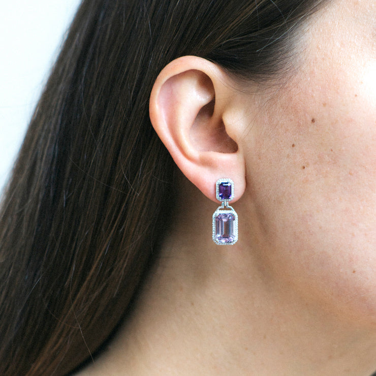 Lavender Amethyst & Amethyst Emerald Cut Earrings