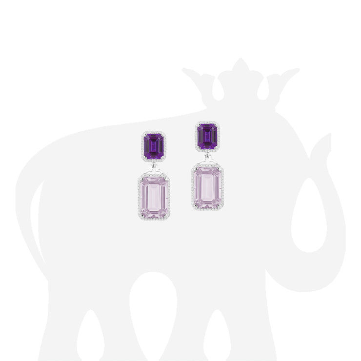 Lavender Amethyst & Amethyst Emerald Cut Earrings