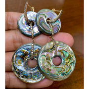 Small and Big Round Abalone Earrings with Brown Diamonds